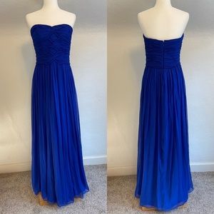 Marchesa Notte 💙 Royal Blue Silk Chiffon Strapless Maxi Formal Dress Gown